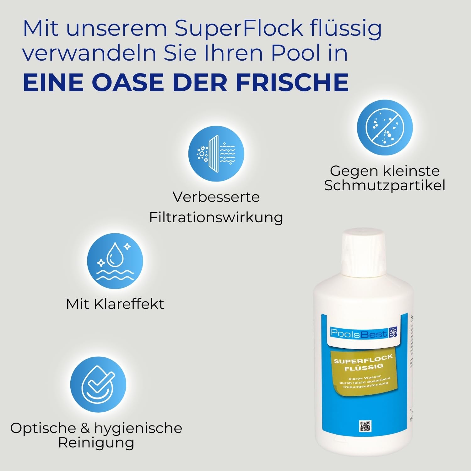 PoolsBest Superflock flüssig 1L - Hochkonzentriertes Flockungsmittel für Pool - Trübungsentferner für klares Wasser - Für Sandfilter