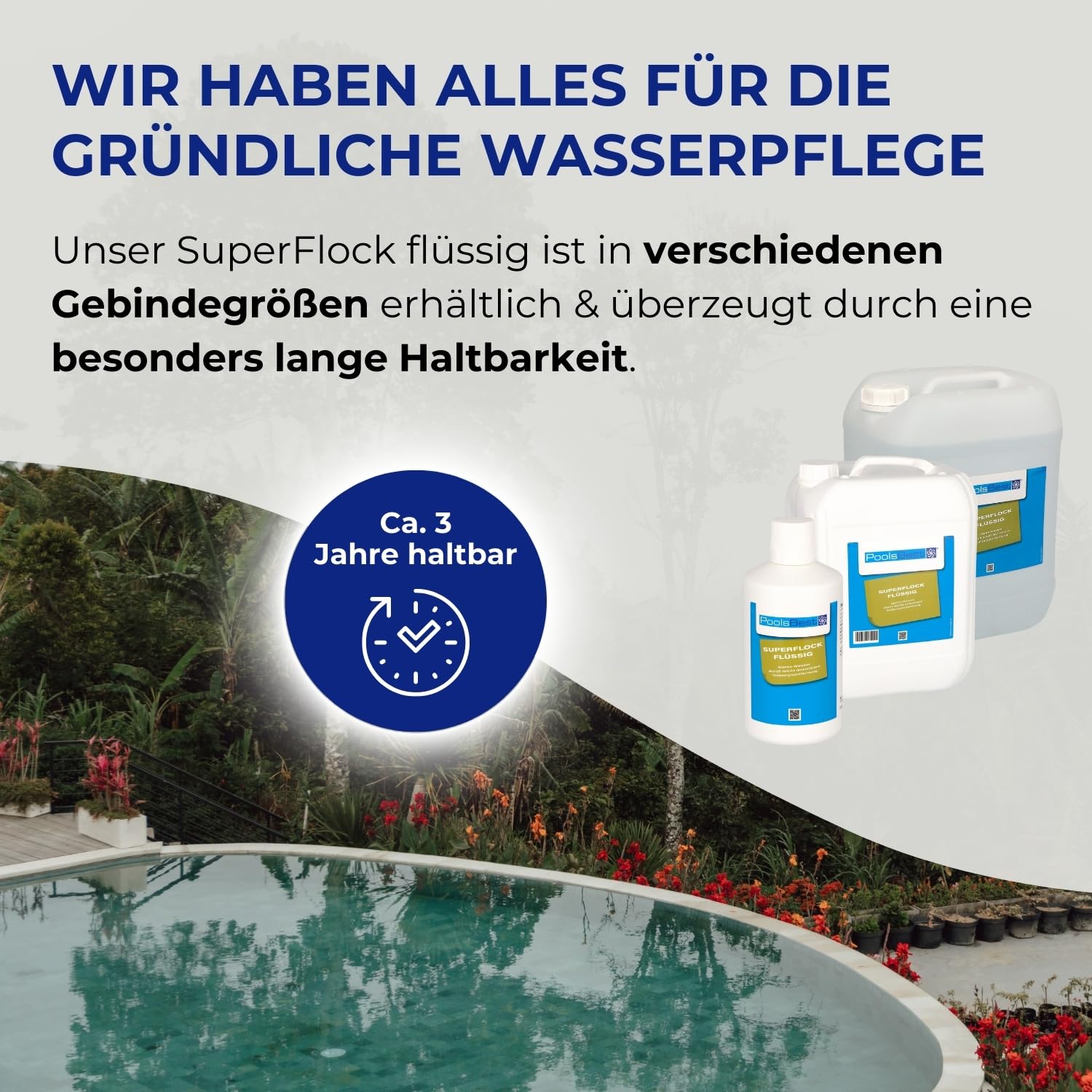PoolsBest Superflock flüssig 1L - Hochkonzentriertes Flockungsmittel für Pool - Trübungsentferner für klares Wasser - Für Sandfilter