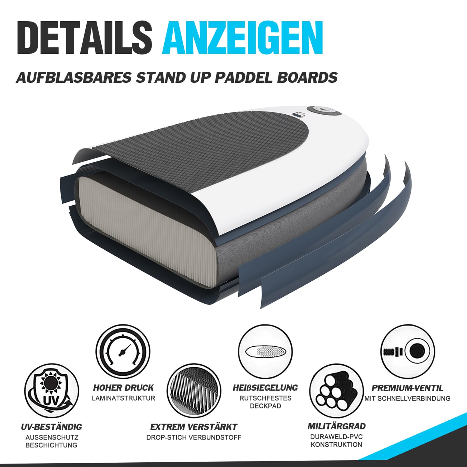 Zupapa Stand Up Paddle Board 10'6 aufblasbar - SUP Set mit Kajak Sitz 82cm breit Zubehör