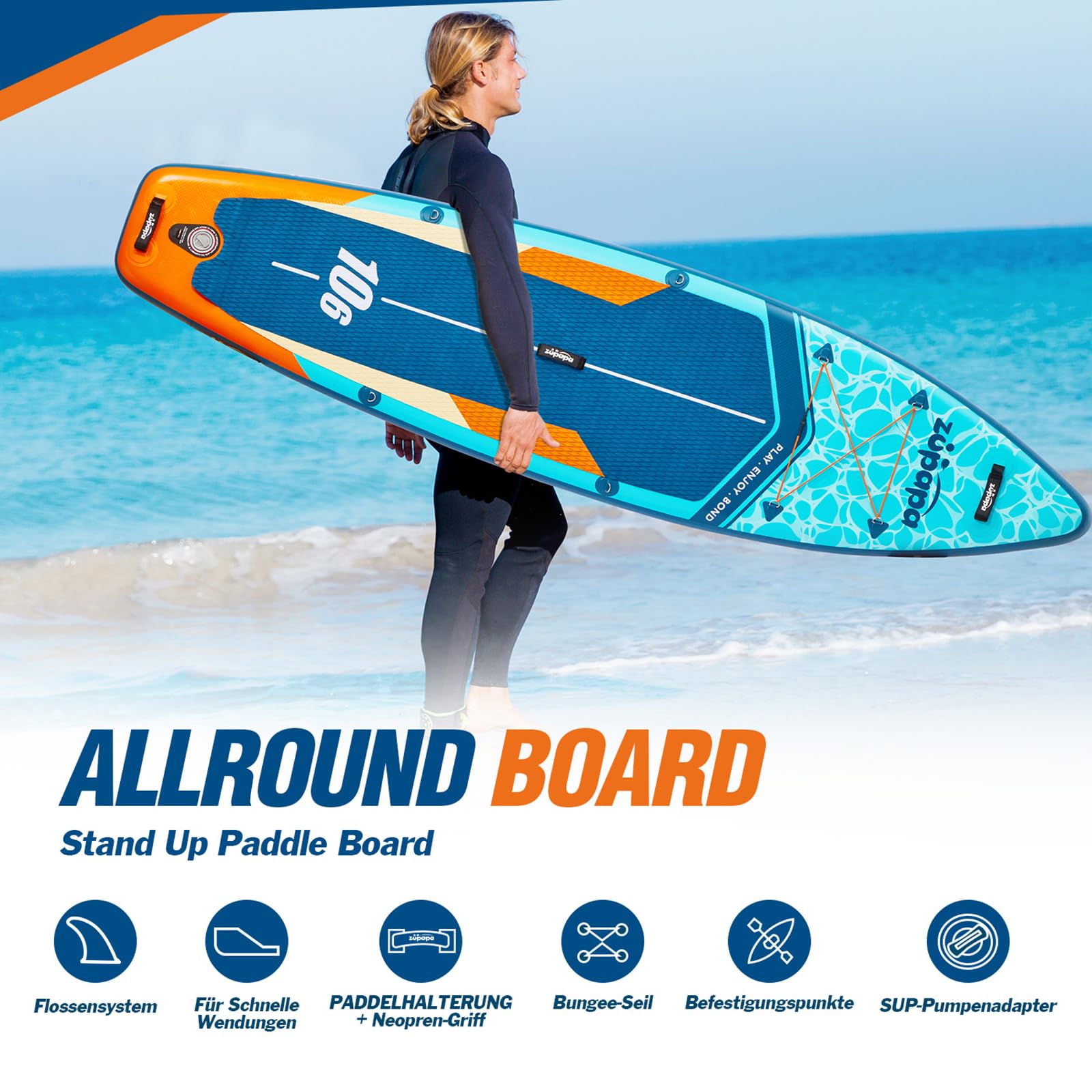 Zupapa 323cm Aufblasbare SUP Board Set| Stand Up Paddle Board mit Kajak Sitz | Komplettes Zubehör