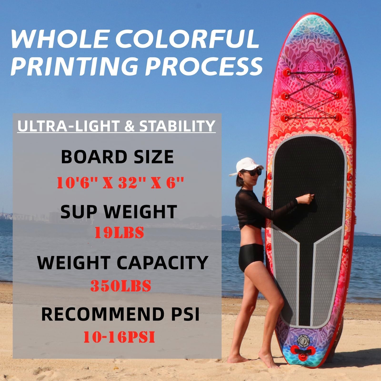 AISUNSS SUP Board 3m Premium Yoga iSUP - mit Zubehör rutschfeste Matte, wasserdichte Handytasche, Doppelhub-Pumpe, Alu-Paddel rot