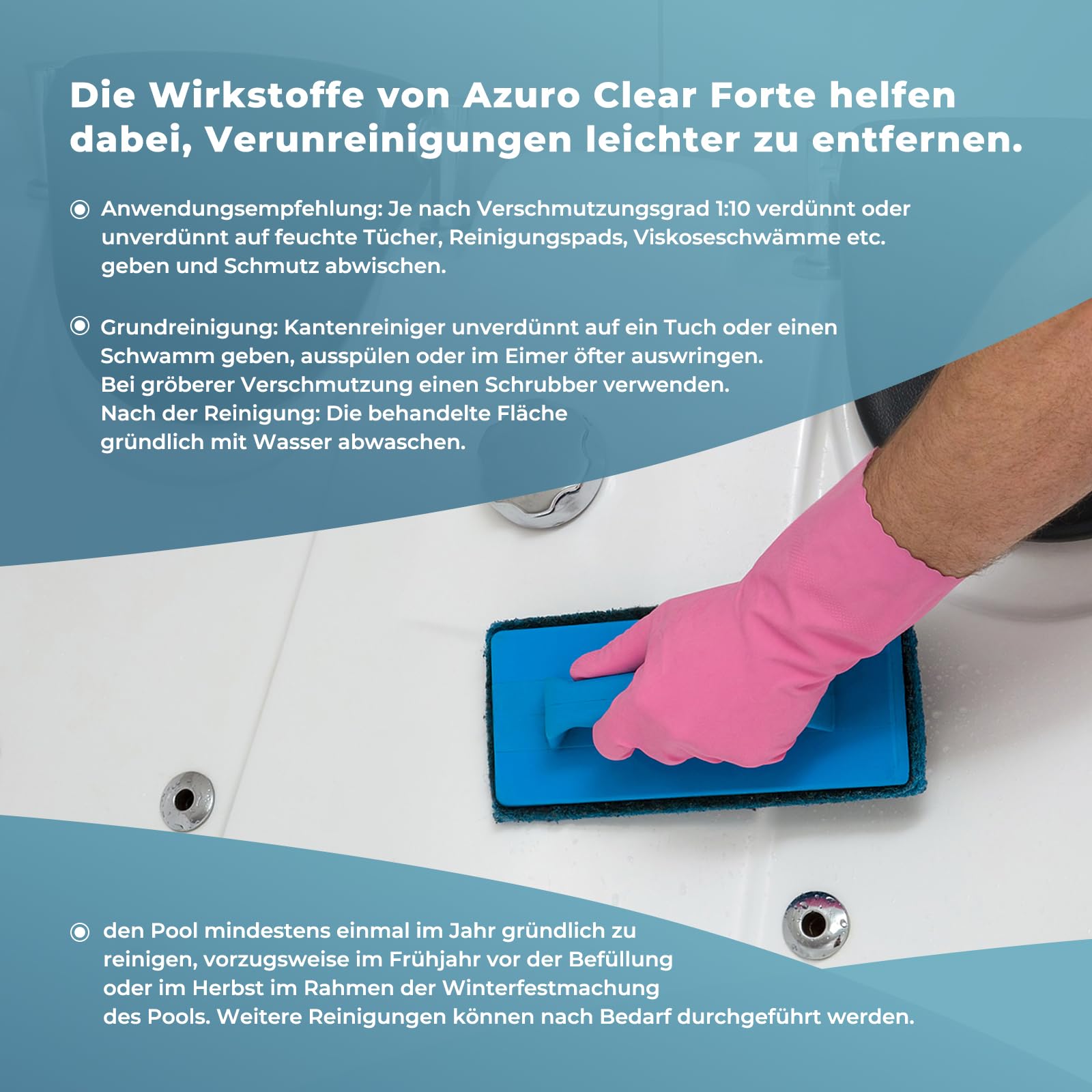 Azuro Clear Forte Poolreiniger - Entfernt Wasserlinien & hartnäckige Verschmutzungen - Für Pools, Fliesen, Emaille & Grills
