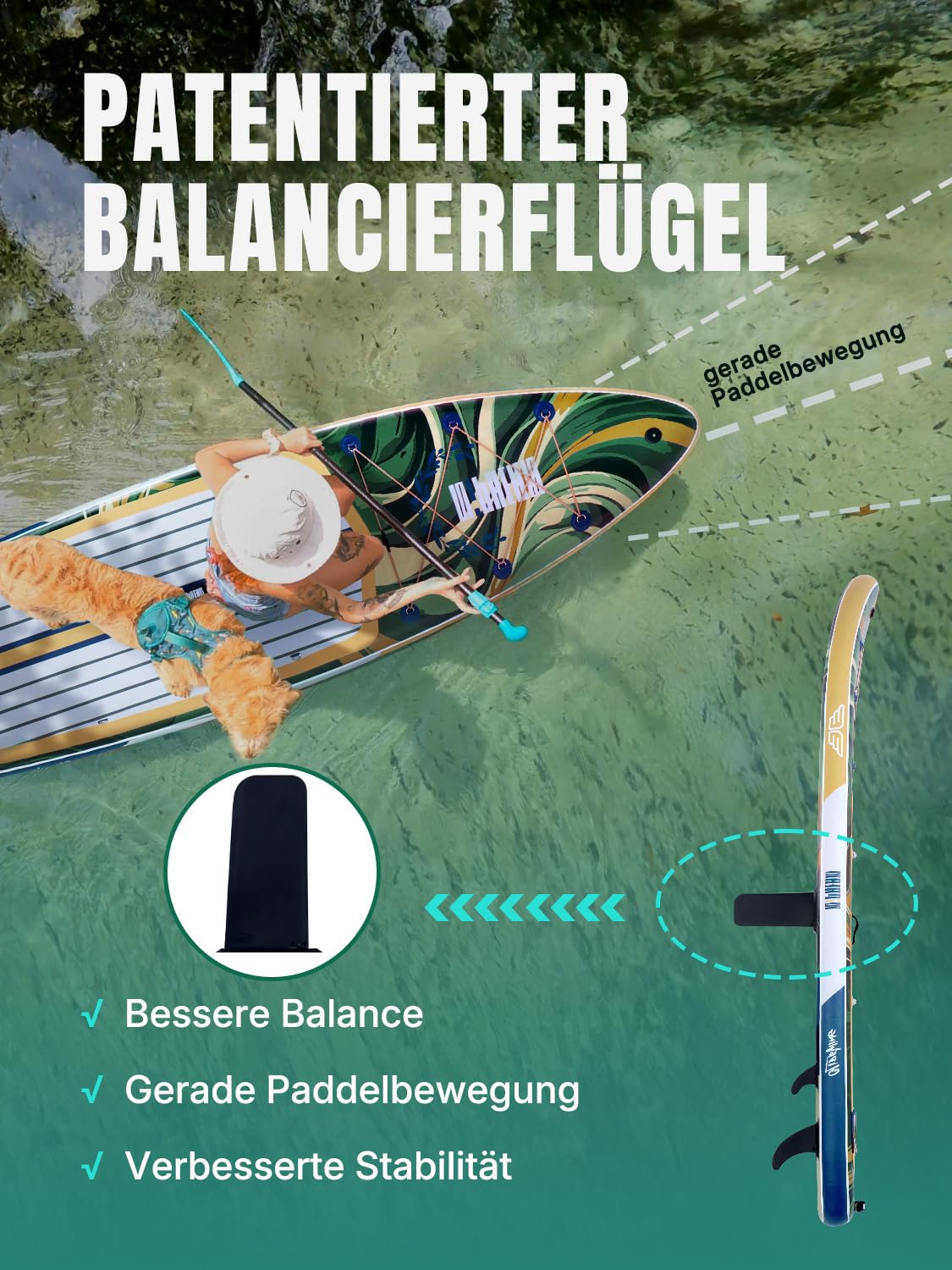 Niphean Extra Groß SUP Board für 2+1 Personen - Familien Stand Up Paddle mit Balancierflügel, wasserdichte Handyhülle, Anfängergeeignet