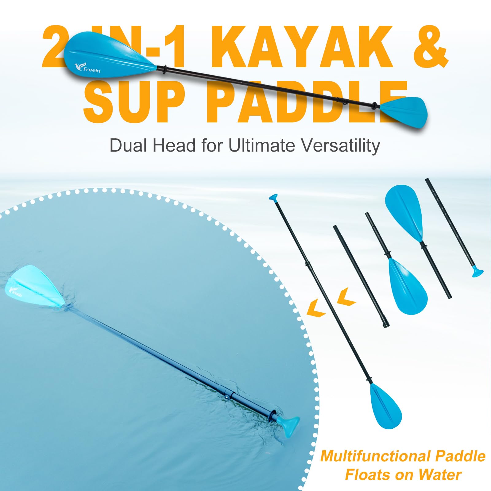 freein Kajak SUP Board Set 320cm - Aufblasbares Paddle Board mit Kajaksitz & Kamerahalterung - Paddel, Rucksack - Für Alle Level - Blau