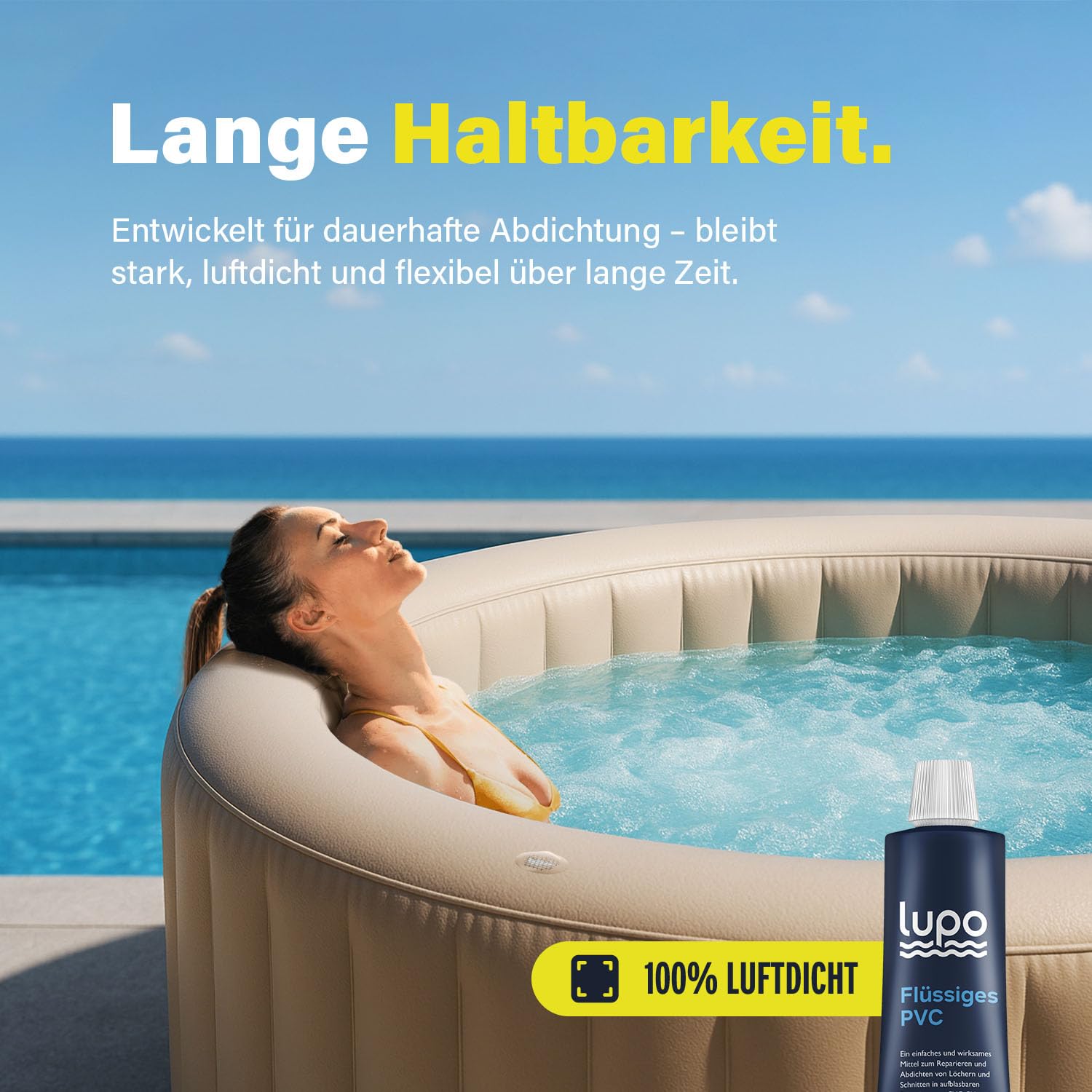 Lupo Hochleistungs-Flüssigvinyl Reparaturflicken mit Netzschnur - Vinyl Kleber Dichtstoff für Kajaks Luftmatratzen Zelte Pools 30ml