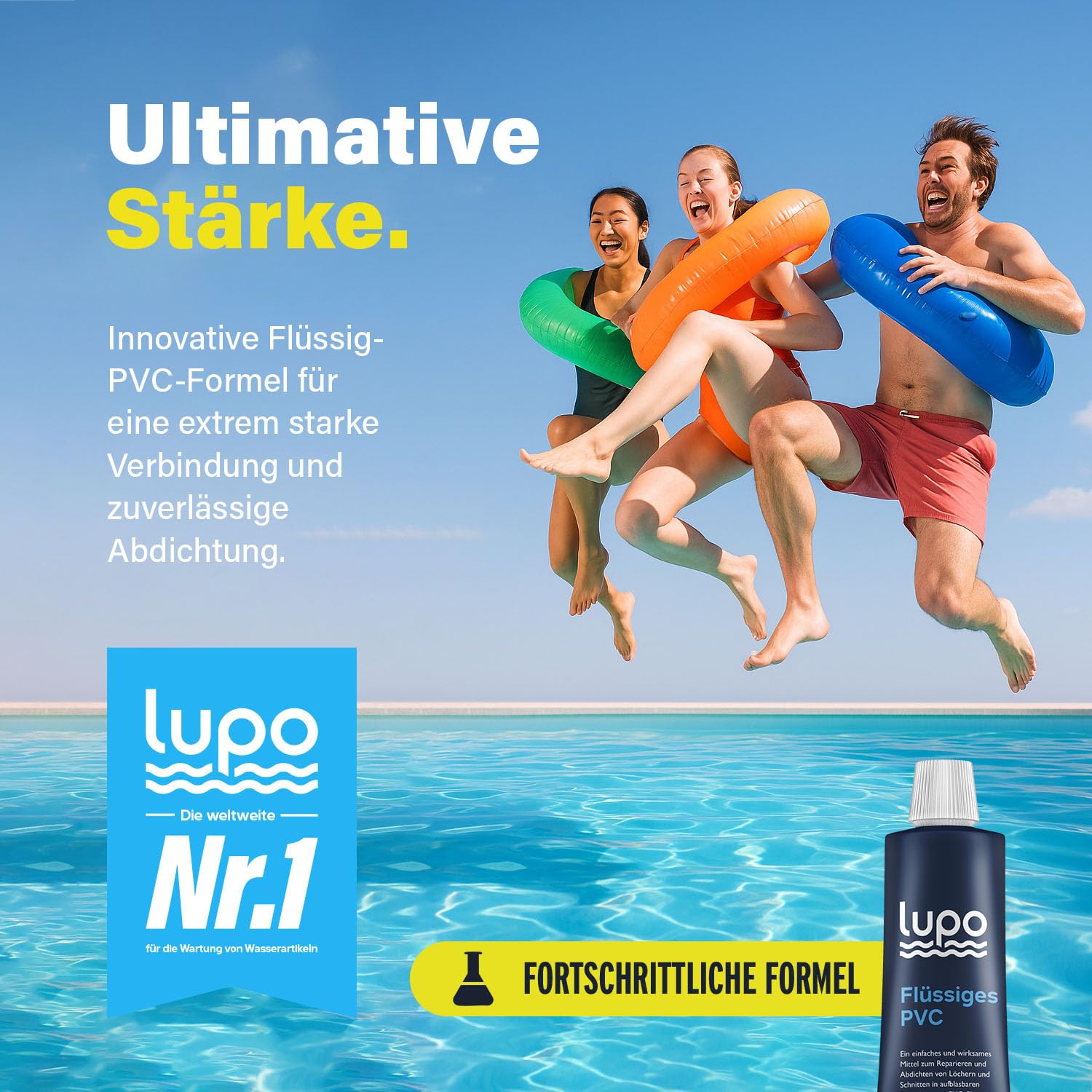 Lupo Hochleistungs-Flüssigvinyl Reparaturflicken mit Netzschnur - Vinyl Kleber Dichtstoff für Kajaks Luftmatratzen Zelte Pools 30ml