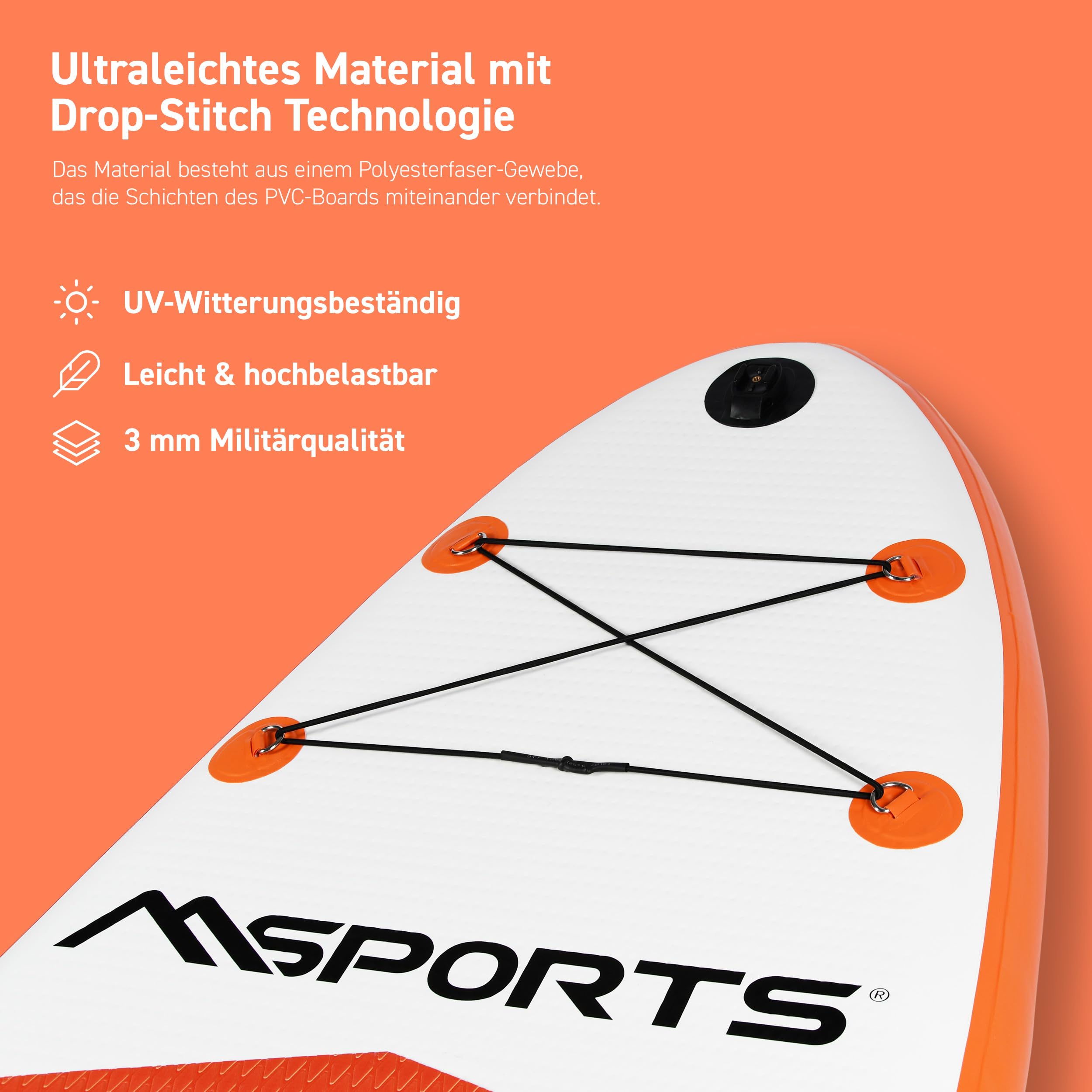 MSPORTS SUP Board aufblasbar - Stand Up Paddle komplettes Set verstellbares Paddel hochwertige Pumpe 2x Paddelstock wasserdichte Tasche