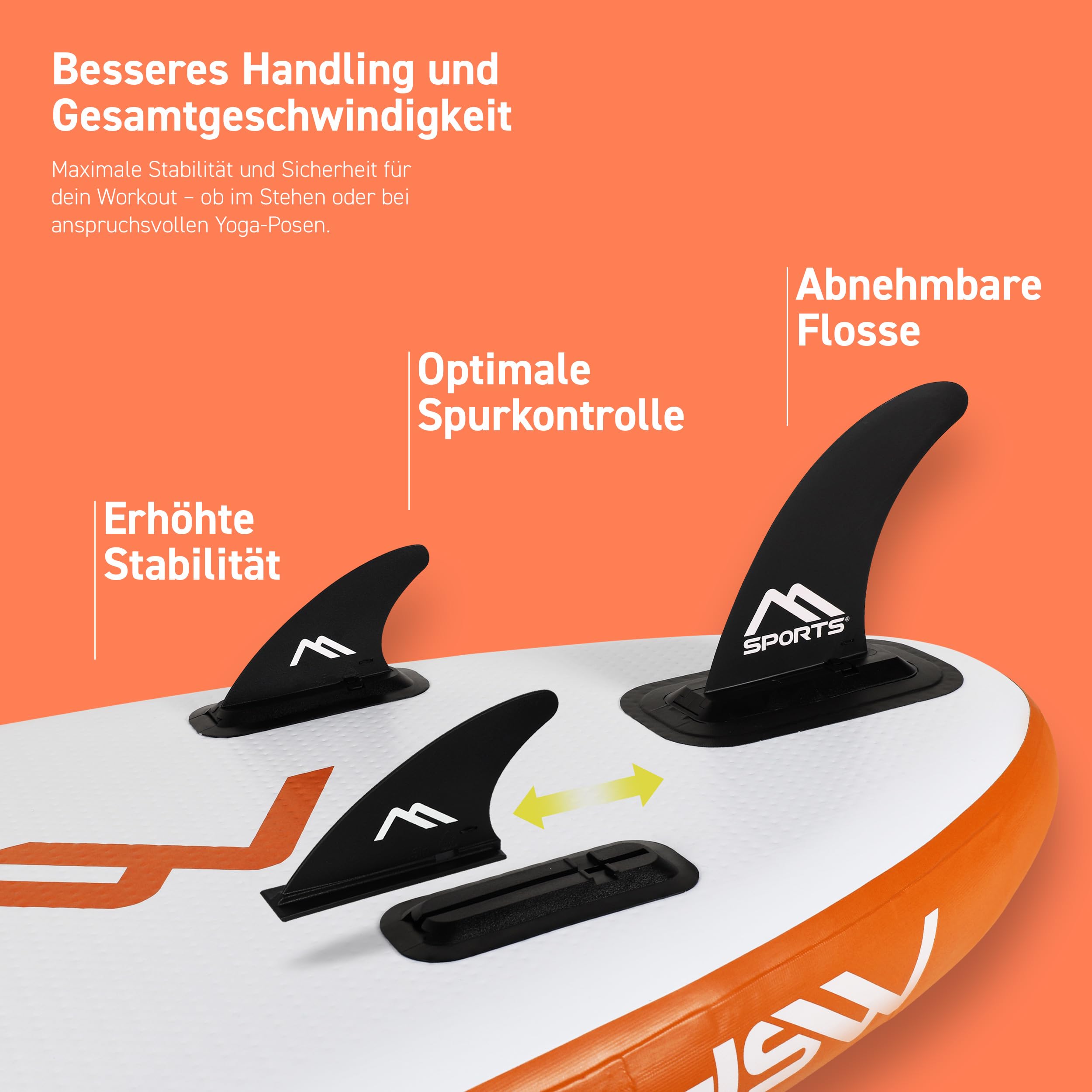 MSPORTS SUP Board aufblasbar - Stand Up Paddle komplettes Set verstellbares Paddel hochwertige Pumpe 2x Paddelstock wasserdichte Tasche