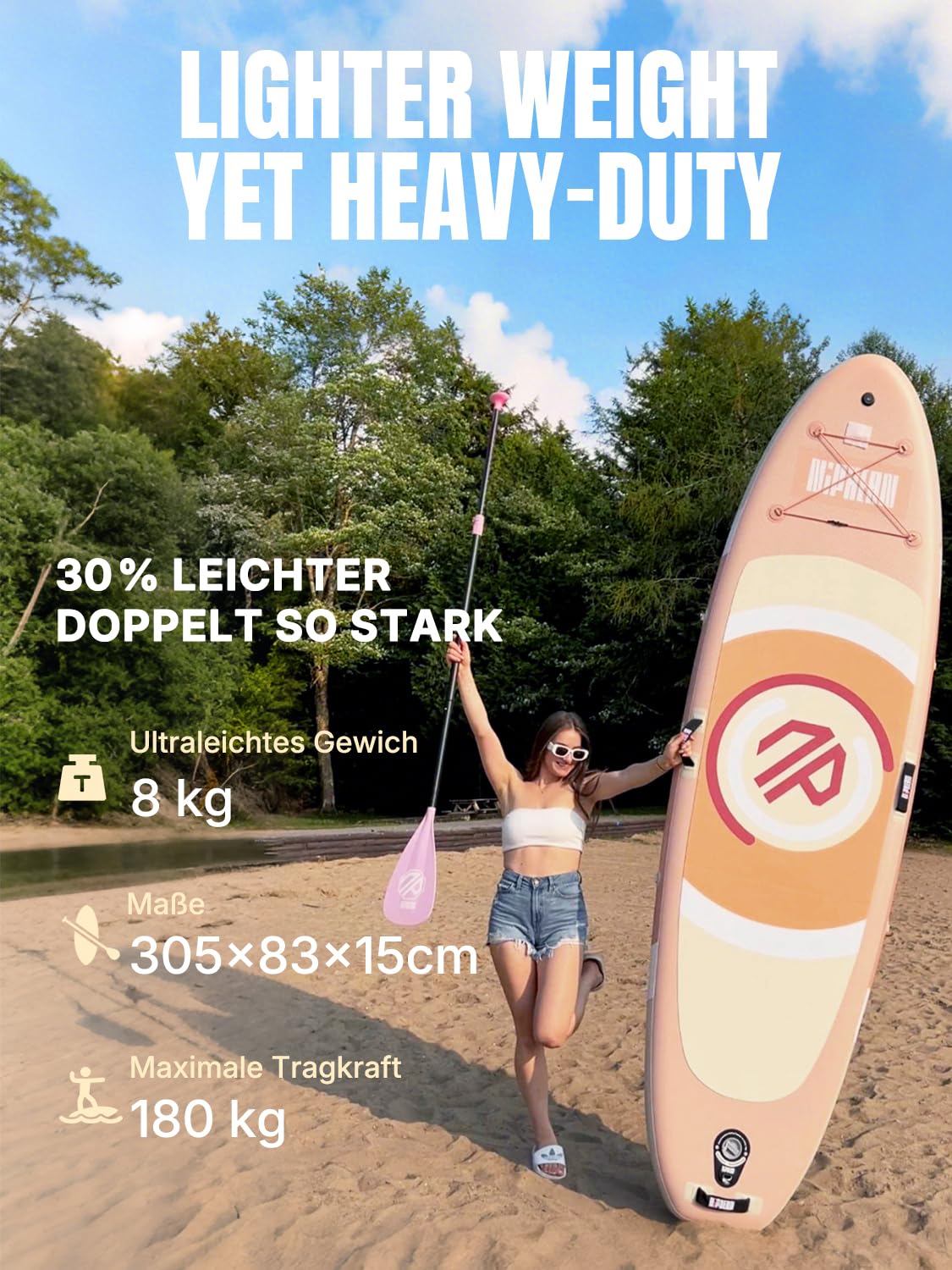 Niphean SUP Board 305cm mit Balancierflügel - Stand Up Paddle aufblasbar strapazierfähiges Zubehör Erwachsene Yoga multifunktional