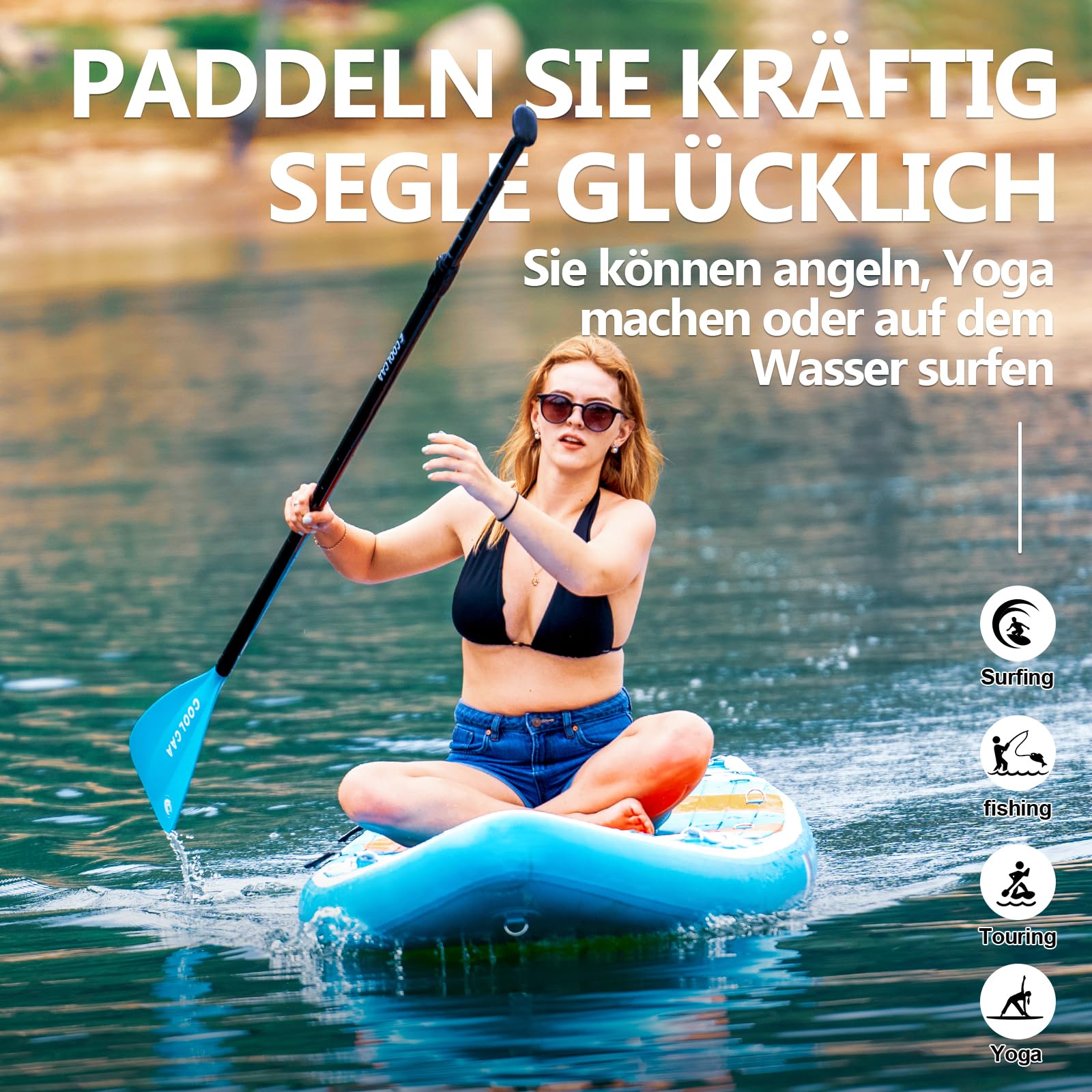 Premium SUP Board aufblasbar komplett Set - Stand Up Paddle Flossen Knochleine Pumpe Paddel Rucksack Erwachsene 210kg