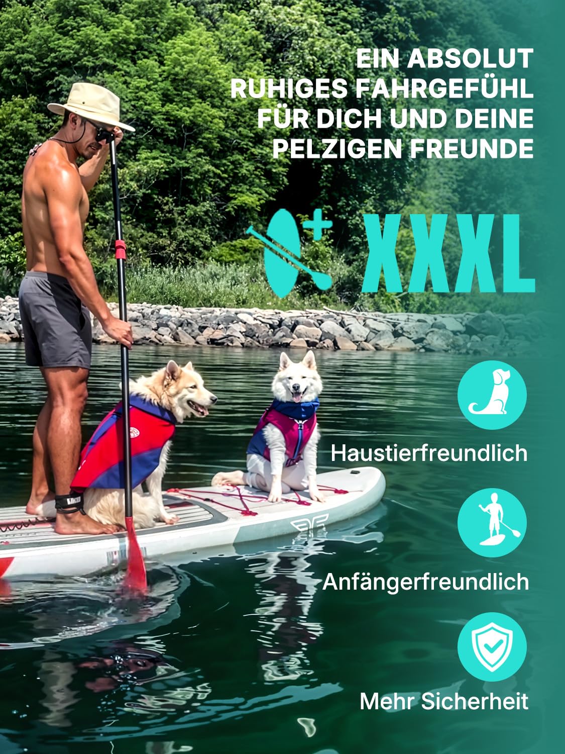 Niphean Extra Groß SUP Board für 2+1 Personen - Familien Stand Up Paddle mit Balancierflügel, wasserdichte Handyhülle, Anfängergeeignet