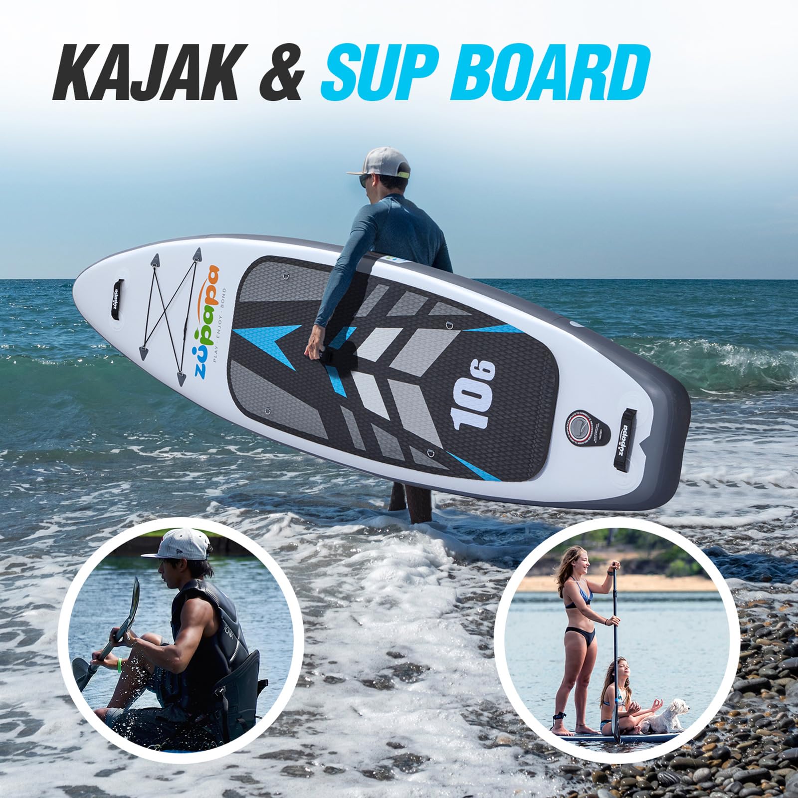 Zupapa Stand Up Paddle Board 10'6 aufblasbar - SUP Set mit Kajak Sitz 82cm breit Zubehör