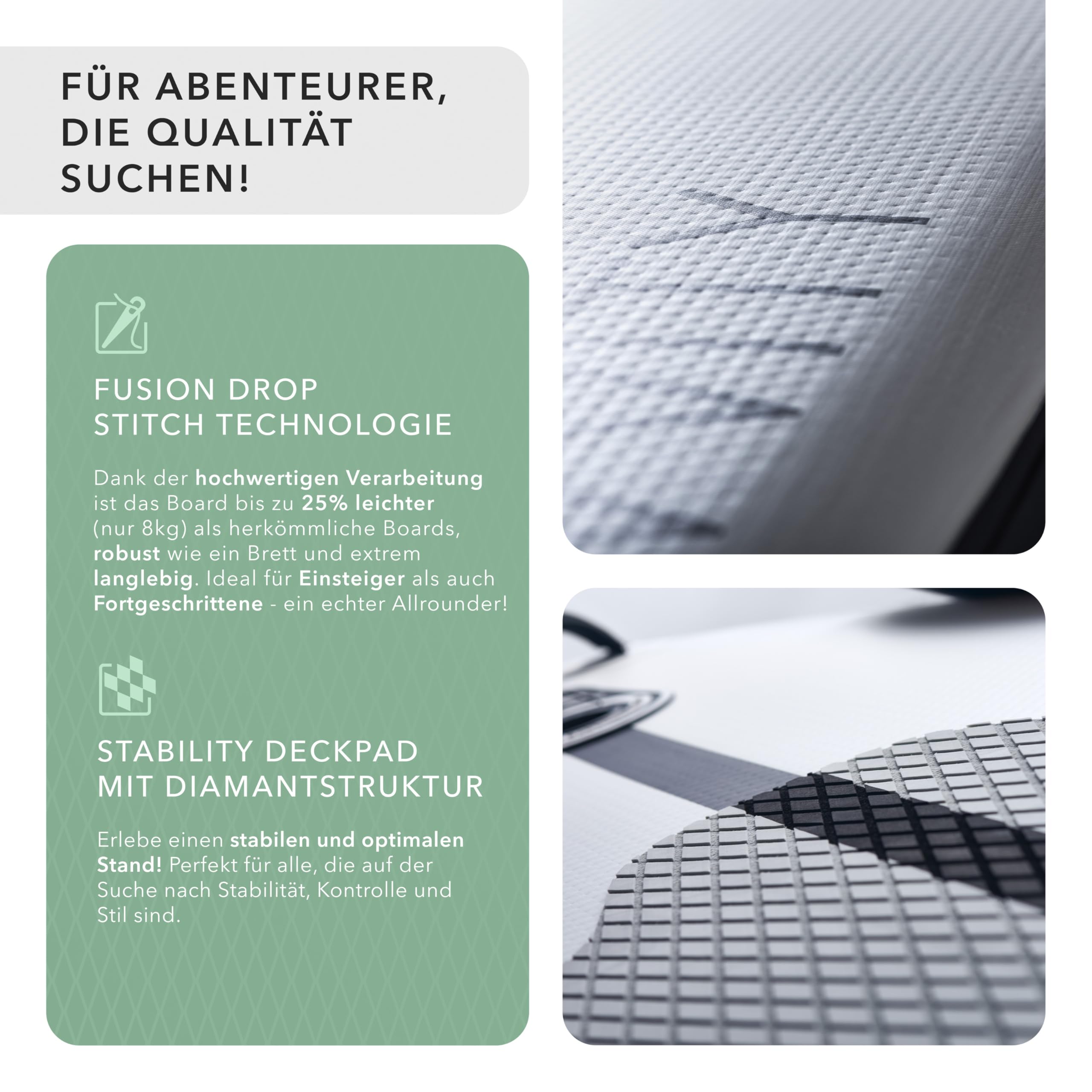 FAVVITY Aufblasbares SUP Board - 7 Jahre Garantie, ultraleicht, Halb-Carbon, 150kg Tragkraft, Allrounder Stand-up Paddle Set
