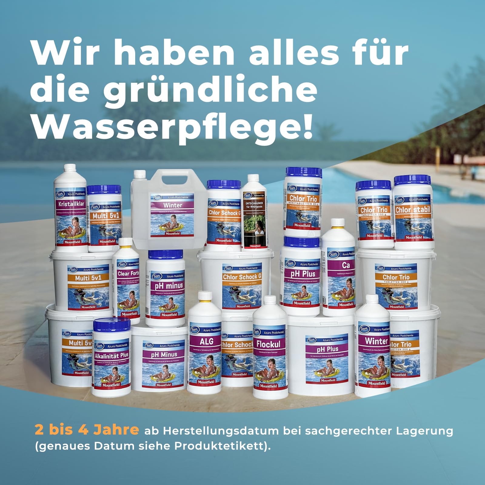 Azuro Clear Forte Poolreiniger - Entfernt Wasserlinien & hartnäckige Verschmutzungen - Für Pools, Fliesen, Emaille & Grills