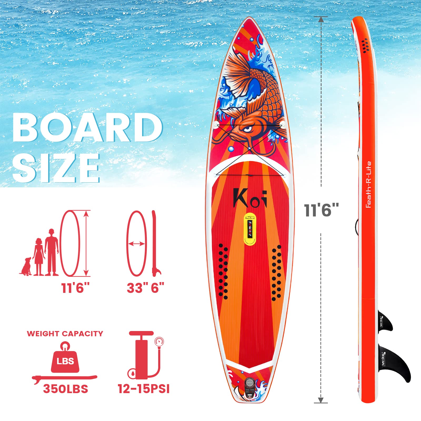 FunWater Aufblasbares SUP Board - Komplettes Set mit Paddel, Pumpe, Reiserucksack, Leine & wasserdichter Tasche - Erwachsene - Rot