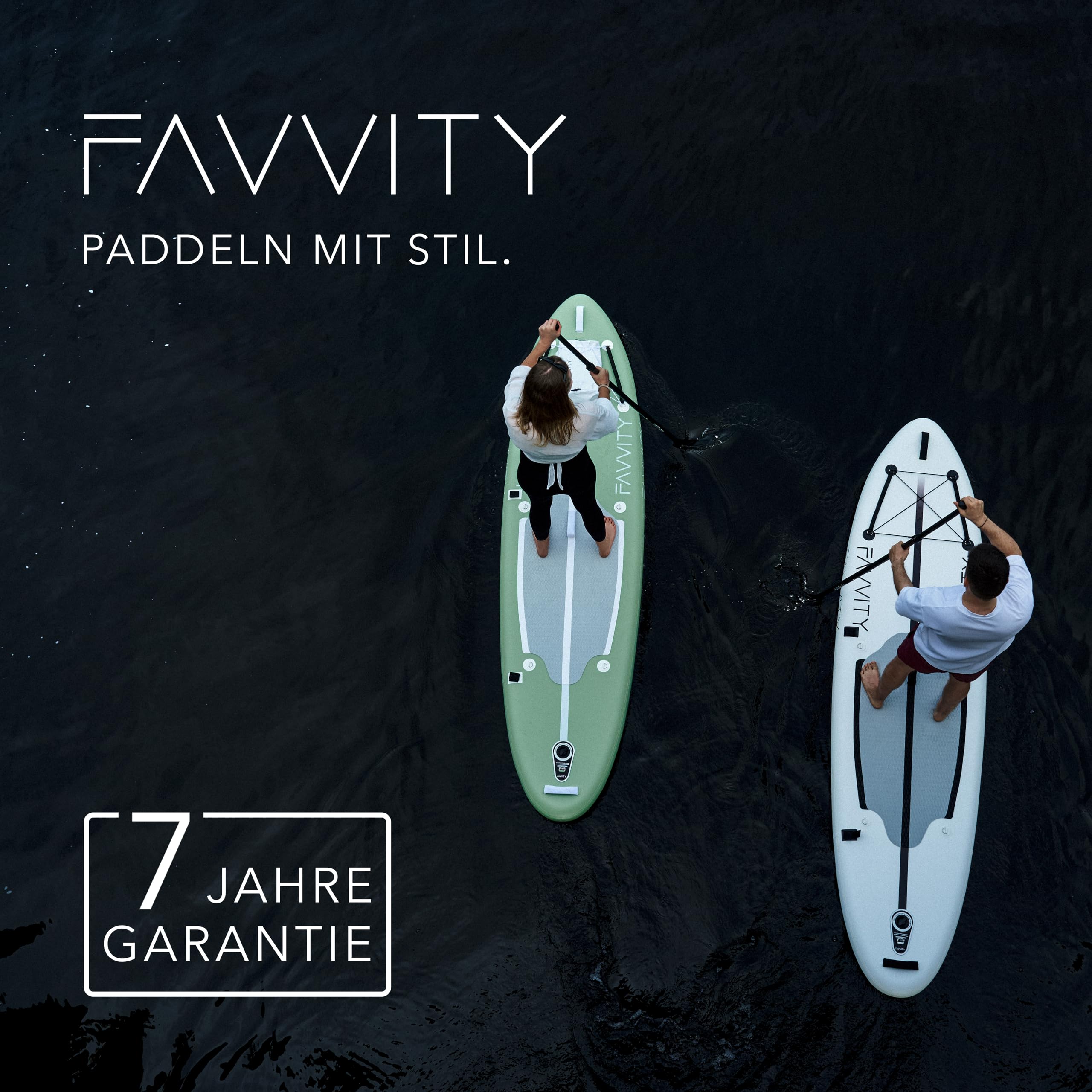FAVVITY Aufblasbares SUP Board - 7 Jahre Garantie, ultraleicht, Halb-Carbon, 150kg Tragkraft, Allrounder Stand-up Paddle Set