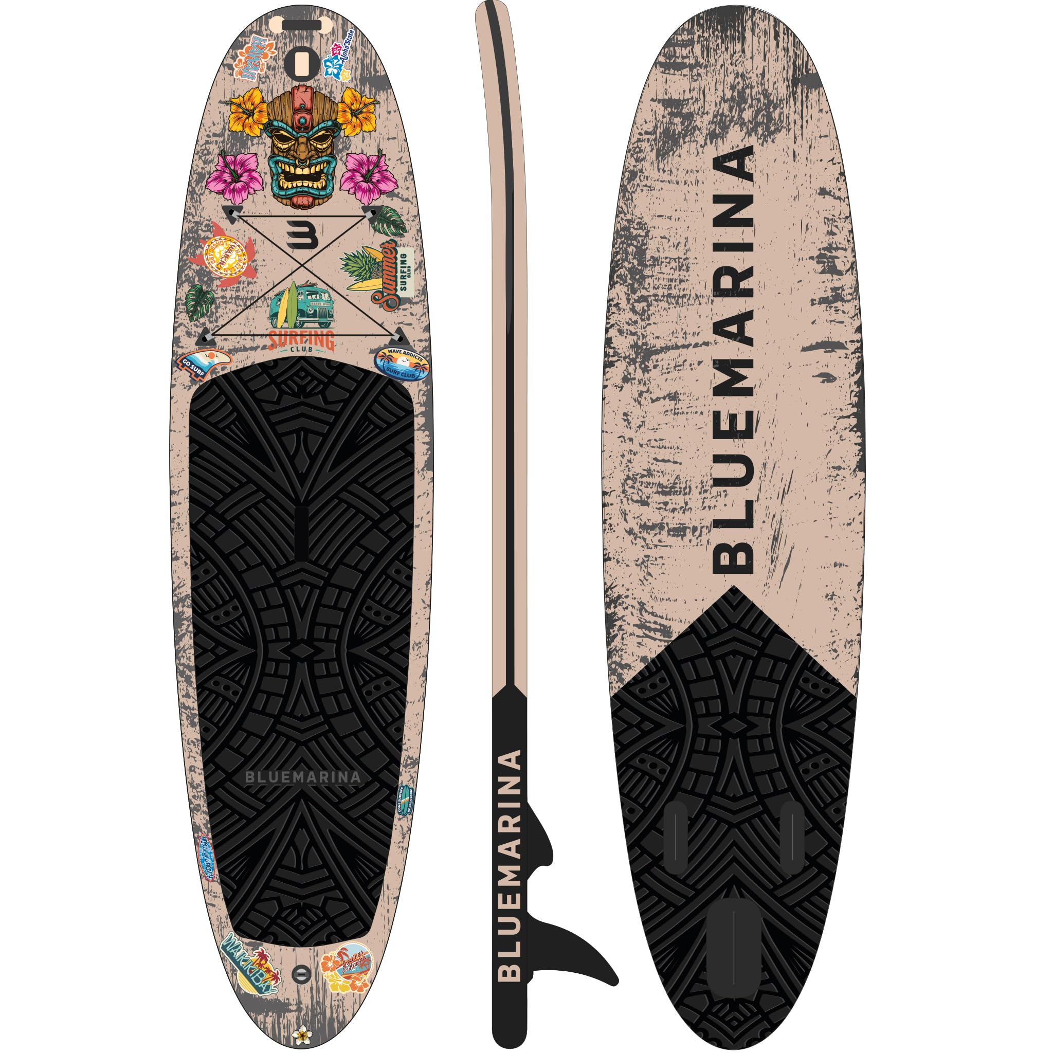 Bluemarina SUP Board aufblasbar - 5 JAHRE GARANTIE - 140kg Tragkraft - 325x86x15cm - Stand Up Paddling Set - Tiki 325cm