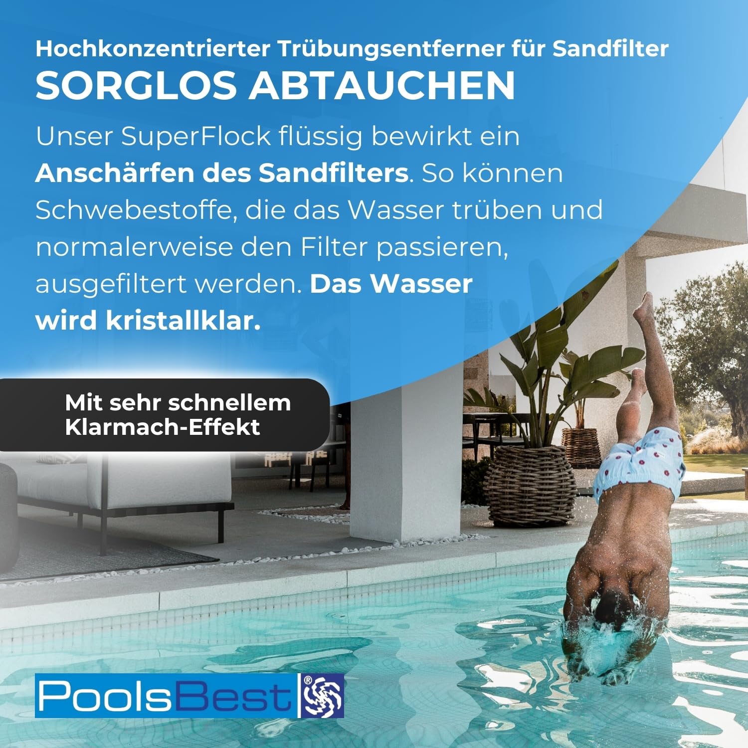 PoolsBest Superflock flüssig 1L - Hochkonzentriertes Flockungsmittel für Pool - Trübungsentferner für klares Wasser - Für Sandfilter