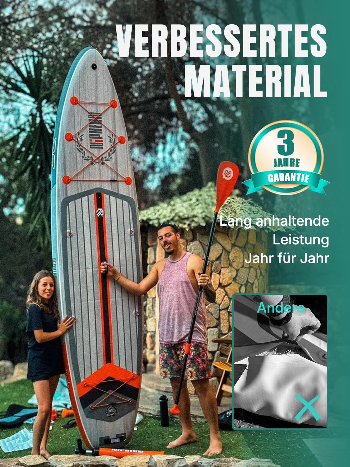 Niphean Extra Groß SUP Board für 2+1 Personen - Familien Stand Up Paddle mit Balancierflügel, wasserdichte Handyhülle, Anfängergeeignet