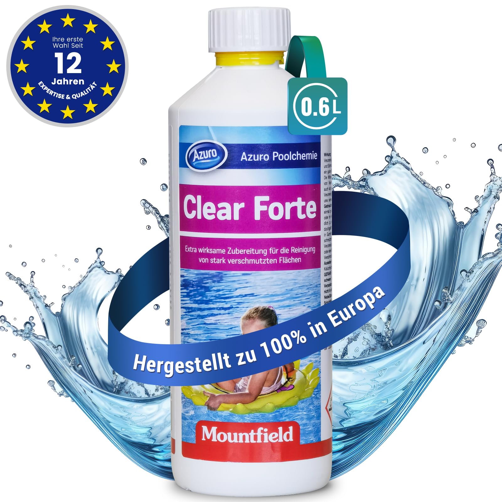 Azuro Clear Forte Poolreiniger - Entfernt Wasserlinien & hartnäckige Verschmutzungen - Für Pools, Fliesen, Emaille & Grills