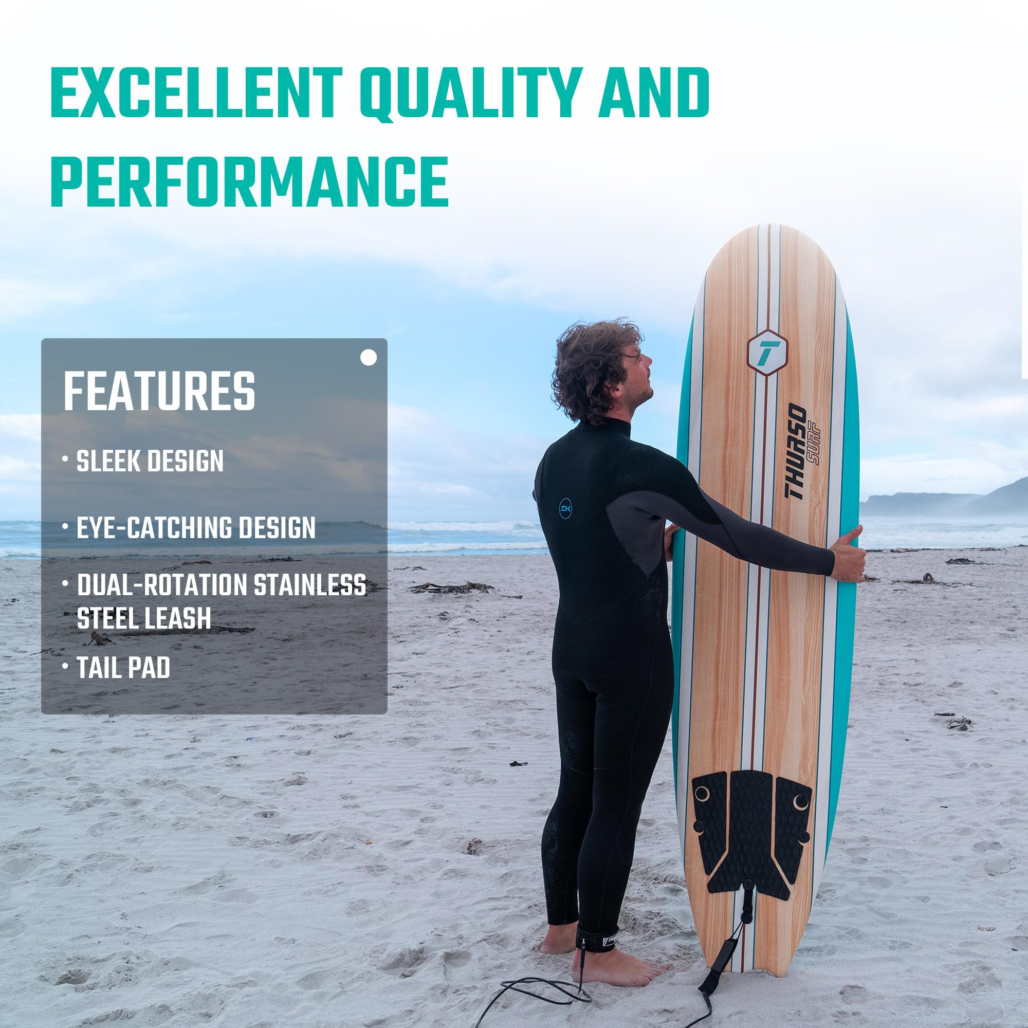 THURSO SURF Aero 2,1m Schaumstoff-Surfbrett für Anfänger - leichtes Shortboard Erwachsene Kinder, langlebig stabil Strandspaß Wassersport