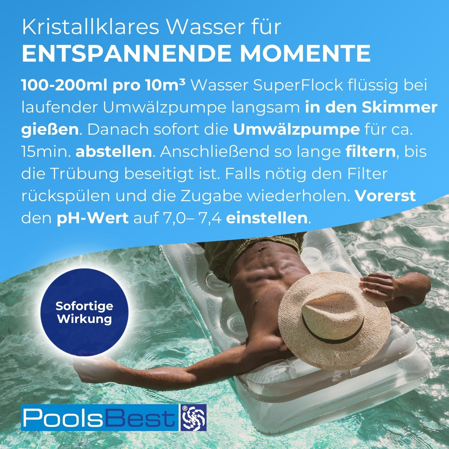 PoolsBest Superflock flüssig 1L - Hochkonzentriertes Flockungsmittel für Pool - Trübungsentferner für klares Wasser - Für Sandfilter