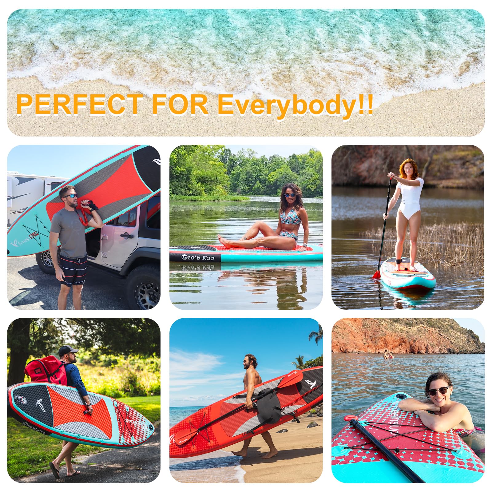 freein Kajak SUP Board Set 320cm - Aufblasbares Paddle Board mit Kajaksitz & Kamerahalterung - Paddel, Rucksack - Für Alle Level - Blau