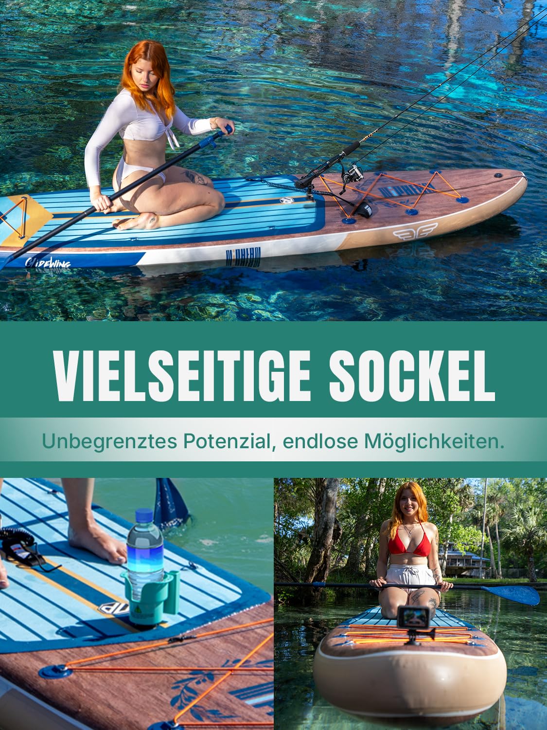 Niphean Extra Groß SUP Board für 2+1 Personen - Familien Stand Up Paddle mit Balancierflügel, wasserdichte Handyhülle, Anfängergeeignet