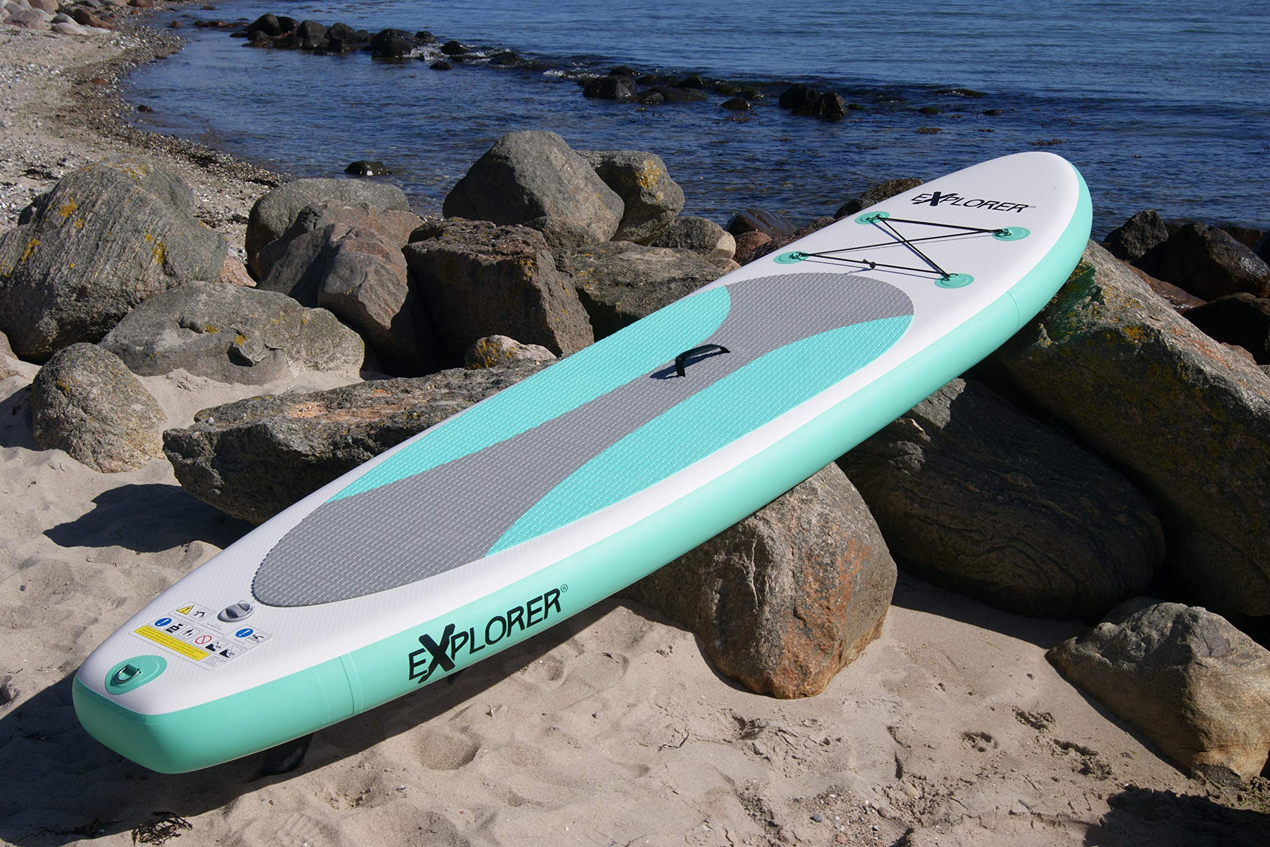 EXPLORER SUP L Stand Up Paddling Board Mint 320x79x15cm bis 130kg Komplettset mit Alu-Paddel, Rucksack, Pumpe, Finne und Flickenset