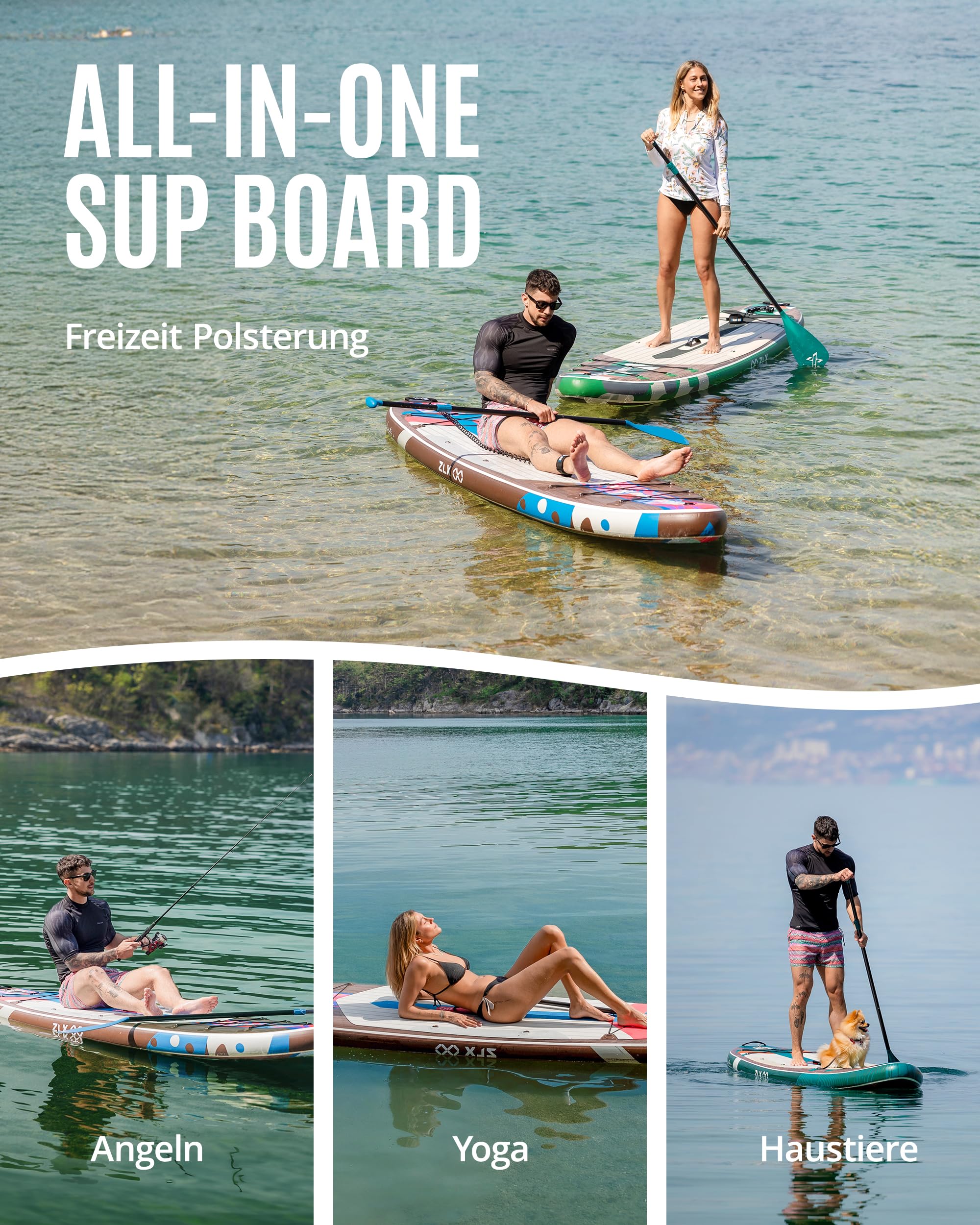 ZLX SUP Board mit Sitz 320cm - Aufblasbares Paddle Board für Erwachsene & Familien - Anfängerfreundlich - Anti-Rutsch Deck - Mit Pumpe