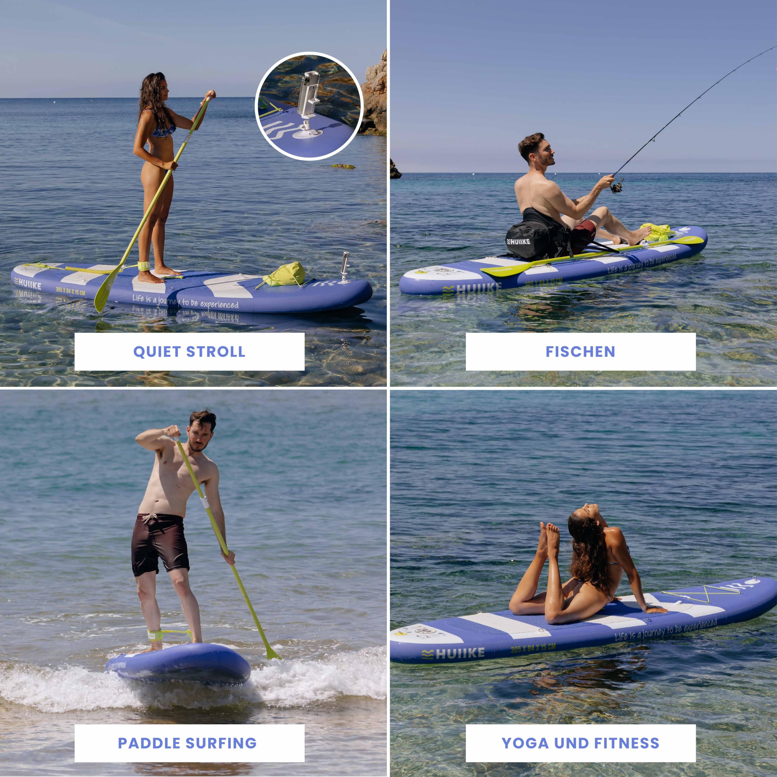 HUIIKE SUP Board aufblasbar 305x84x15cm mit Zubehör - Stand Up Paddle Paddel Finnen Pumpe, hohe Stabilität 130kg Belastbarkeit