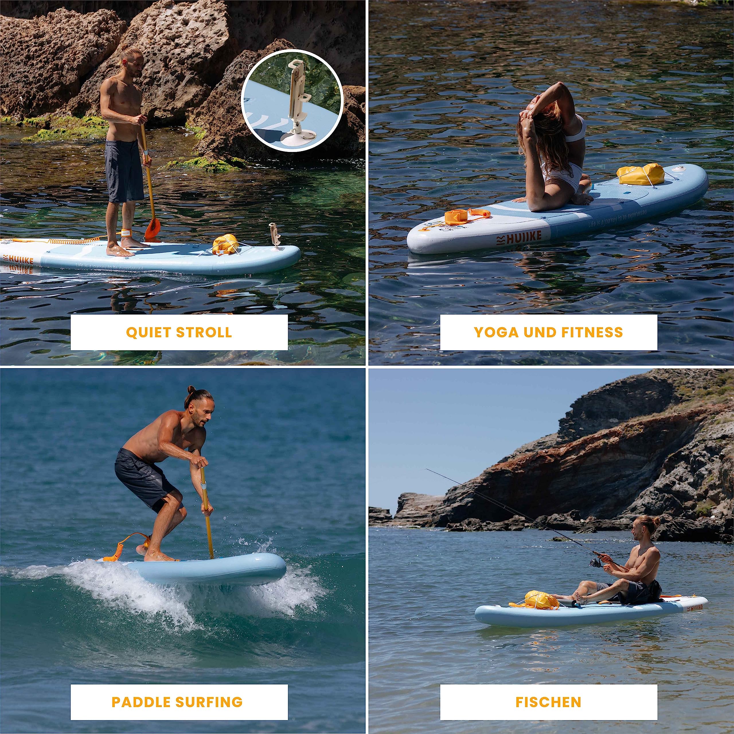 HUIIKE SUP Board 305cm aufblasbar komplett Set - Stand Up Paddle Zubehör Paddel Finnen Pumpe 130kg